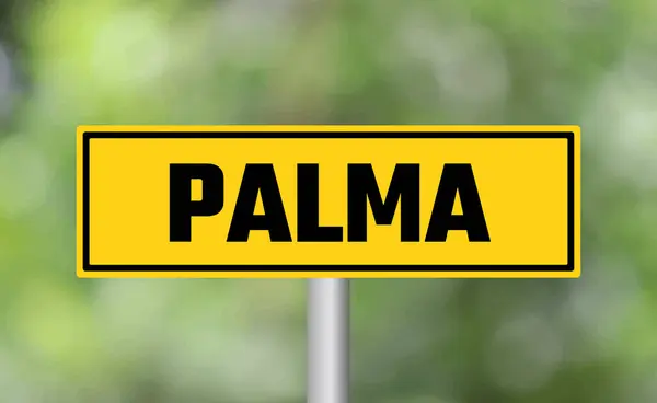 Straßenschild Von Palma Auf Verschwommenem Hintergrund — Stockfoto