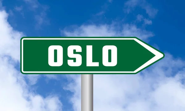 Oslo Vägskylt Blå Himmel Bakgrund — Stockfoto