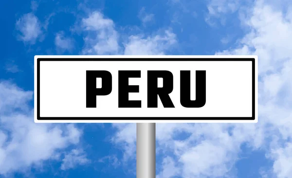 Pérou Panneau Routier Sur Fond Ciel Nuageux — Photo