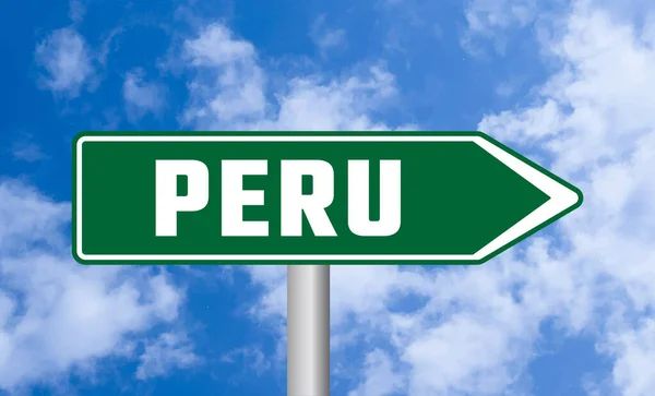Pérou Panneau Routier Sur Fond Ciel Nuageux — Photo