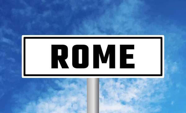 Roma Cartello Stradale Sfondo Cielo — Foto Stock