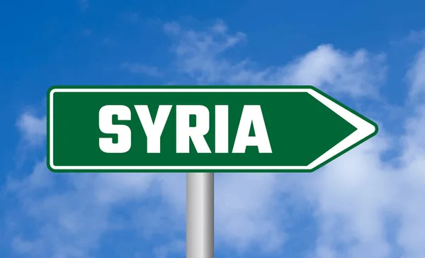 Szíria Útjelző Tábla Kék Háttér — Stock Fotó