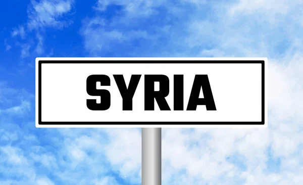 Szíria Útjelző Tábla Kék Háttér — Stock Fotó