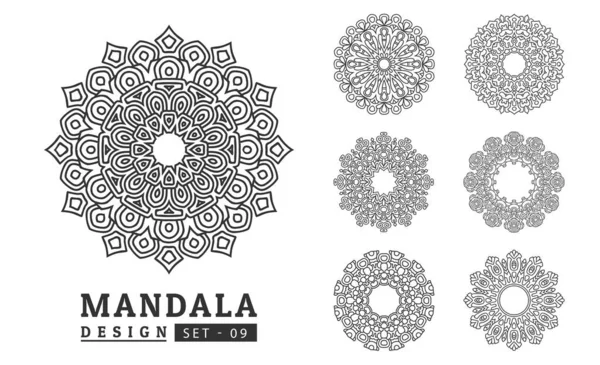 Black White Flower Mandala Designs Set — Stock Vector