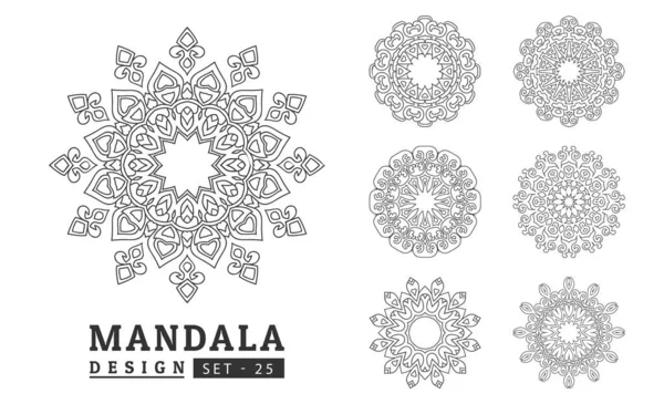 Czarno Biały Kwiat Mandala Sztuki Zestaw — Wektor stockowy