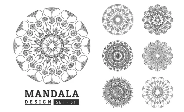 Conjunto Diseños Mandala Flores Blanco Negro Nuevo Vector Arte Mandala — Archivo Imágenes Vectoriales