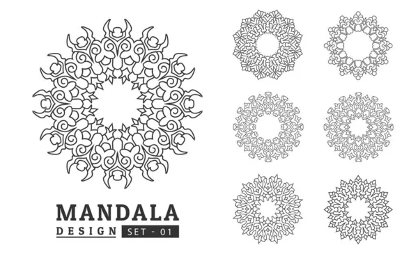 Blanco Negro Flor Mandala Diseños Conjunto — Archivo Imágenes Vectoriales