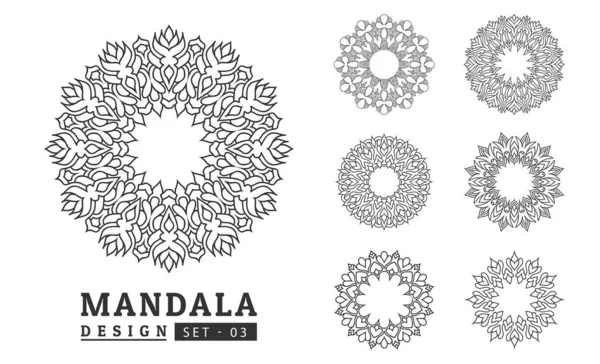 Blanco Negro Flor Mandala Diseños Conjunto — Archivo Imágenes Vectoriales