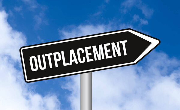 Outplacement road sign on cloudy sky background