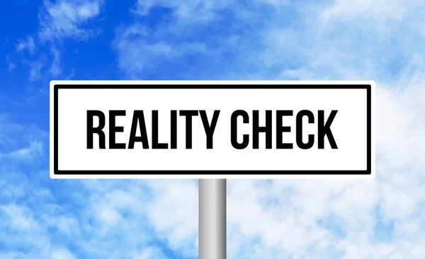 Reality Check Road Sign Cloudy Sky Background — Stok Foto