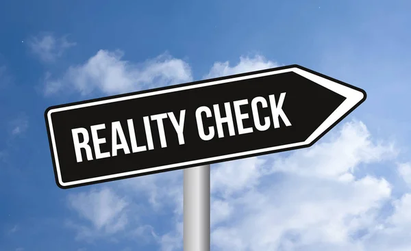 Reality Check Road Sign Cloudy Sky Background — Stok Foto