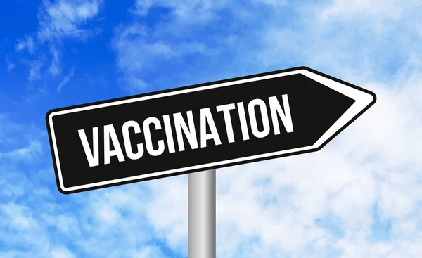 Panneau Routier Vaccination Sur Fond Ciel Bleu — Photo