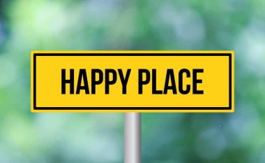 Bulanık arkaplanda mutlu yer tabelası