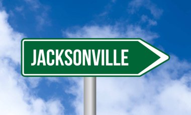 Mavi gökyüzü arka planında Jacksonville yol tabelası