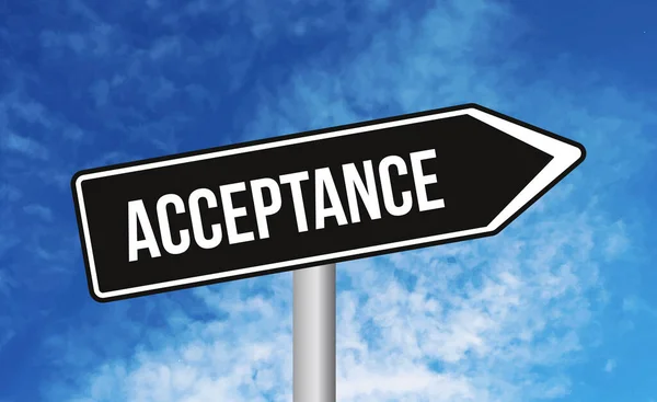 stock image Acceptance road sign on blue sky background