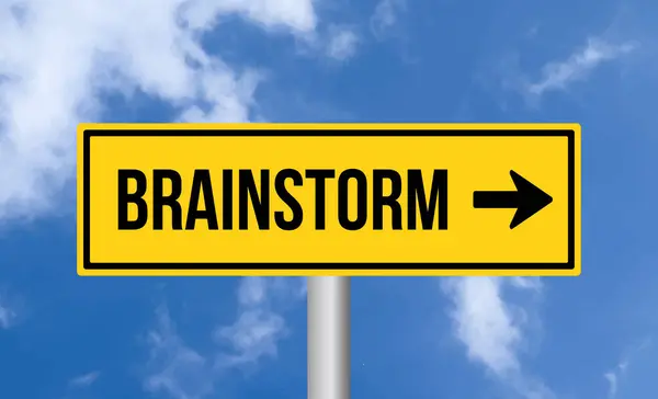 Brainstorm Road Sign Cloudy Sky Background — Stock Photo, Image