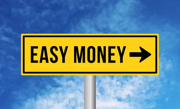 stock image Easy money road sign on sky background