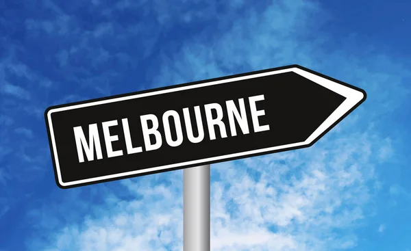 Mavi Gökyüzü Arka Planında Melbourne Yol Tabelası — Stok fotoğraf