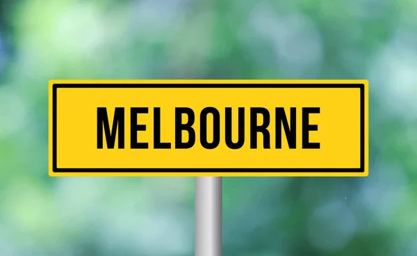 Bulanık Arkaplanda Melbourne Yol Işareti — Stok fotoğraf