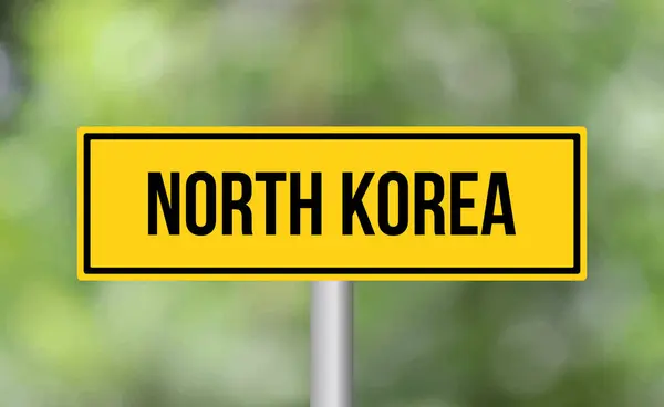 Οδική Σήμανση Βόρειας Κορέας Στο Φόντο Θόλωσης — Φωτογραφία Αρχείου