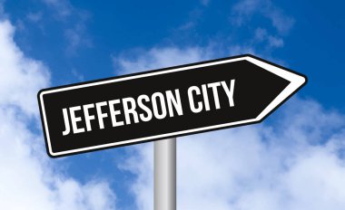 Jefferson şehir yol tabelası gökyüzü arka planında