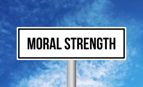 Moralna Siła Znak Drogowy Tle Niebieskiego Nieba — Zdjęcie stockowe