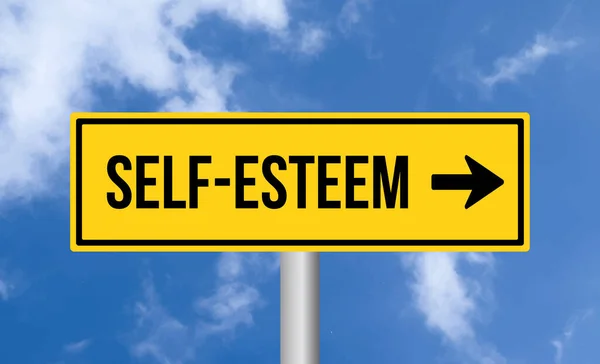 stock image Self-esteem road sign on blue sky background