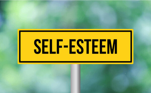 Self-esteem road sign on blur background