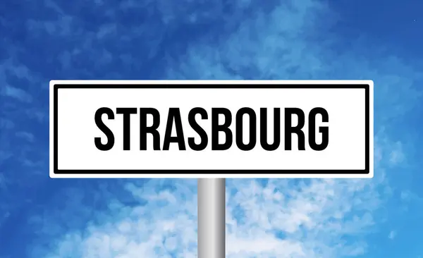 Strasburg Drogowy Znak Tle Nieba — Zdjęcie stockowe
