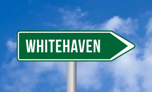 stock image Whitehaven road sign on blue sky background