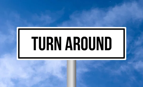 Turn Road Sign Blue Sky Background — Stock Photo, Image
