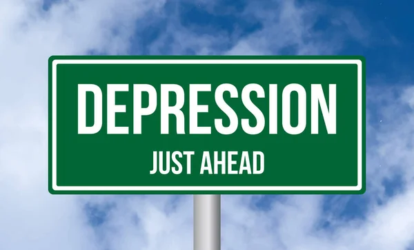 Depresyon Bulutlu Arka Planda Sadece Yol Işareti — Stok fotoğraf