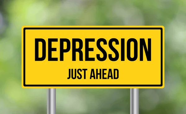 Depresja Tuż Przed Znakiem Drogowym Rozmytym Tle — Zdjęcie stockowe