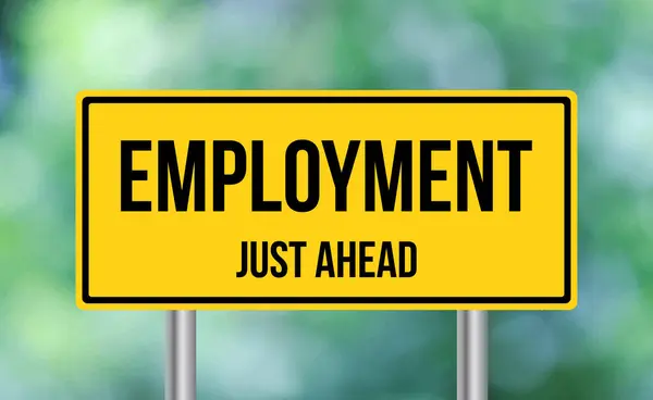 Employment Just Ahead Road Sign Blur Background — Stock Photo, Image