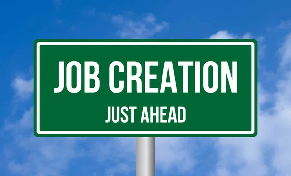 Job Creation Just Ahead Road Sign Blue Sky Background — Stock Photo, Image