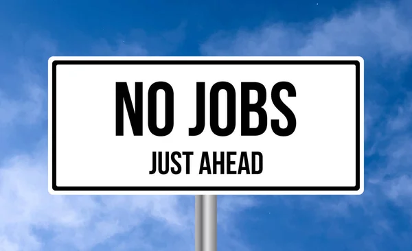 Jobs Just Ahead Road Sign Blue Sky Background — Stock Photo, Image