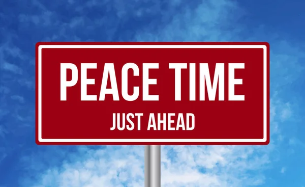 Peace Time Just Ahead Road Sign Blue Sky Background — Stock Photo, Image