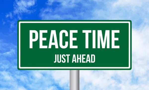 Peace Time Just Ahead Road Sign Blue Sky Background — Stock Photo, Image