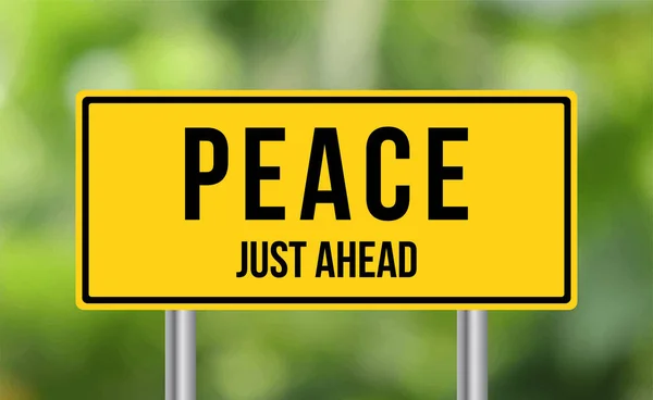 Peace Just Ahead Road Sign Blur Background — Stock Photo, Image