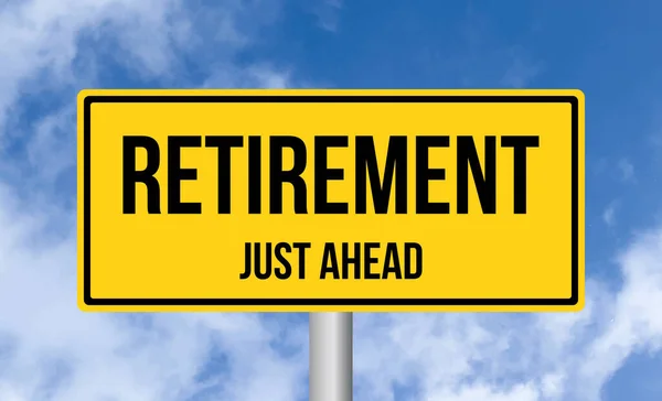 Retirement Just Ahead Road Sign Cloudy Sky Background — Stock Photo, Image