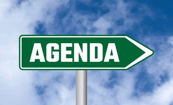 stock image Agenda road sign on cloudy sky background