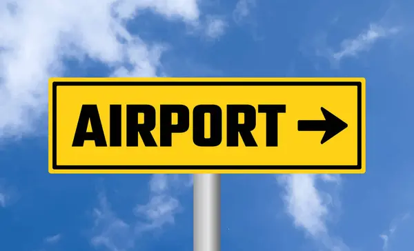 Airport Road Sign Blue Sky Background — Stock Photo, Image