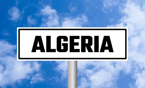 Algieria Drogowy Znak Tle Nieba — Zdjęcie stockowe