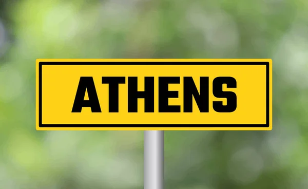 stock image Athens road sign on blur background