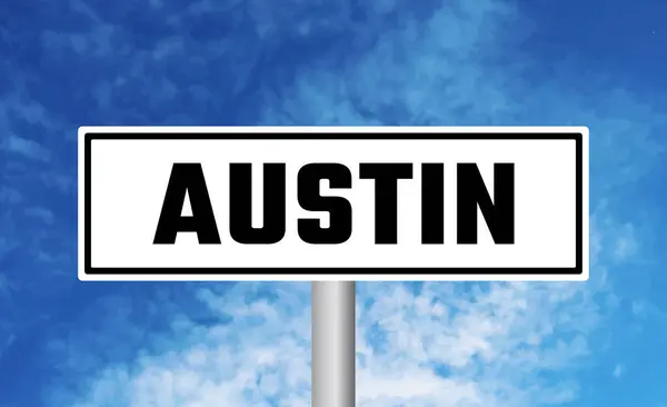 Austin Cartello Stradale Sfondo Cielo Nuvoloso — Foto Stock