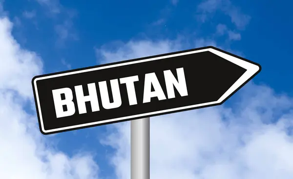 Οδική Σήμανση Μπουτάν Στο Φόντο Του Ουρανού — Φωτογραφία Αρχείου