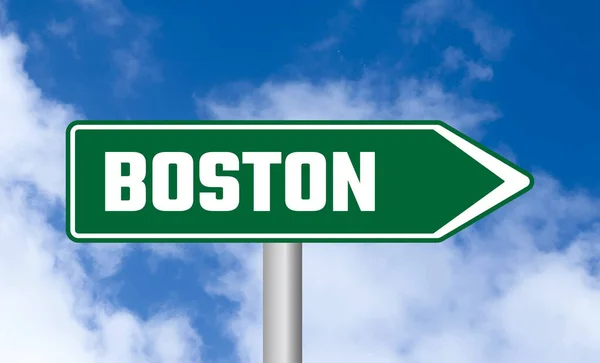 Boston Straßenschild Auf Himmelshintergrund — Stockfoto