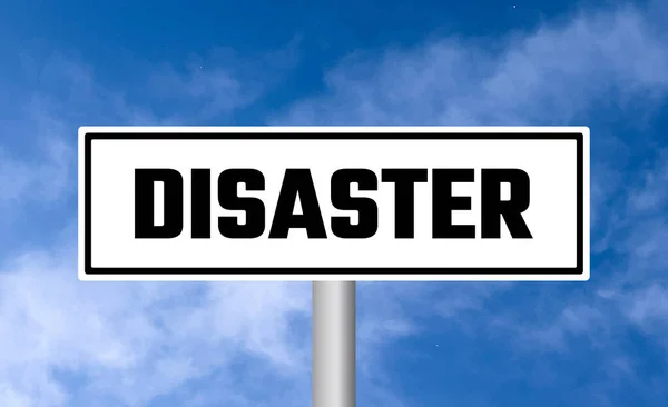 Disaster Road Sign Sky Background — Stock Photo, Image