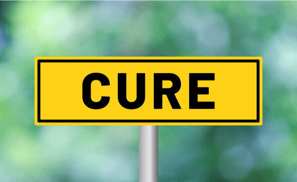 Cure road sign on blur background