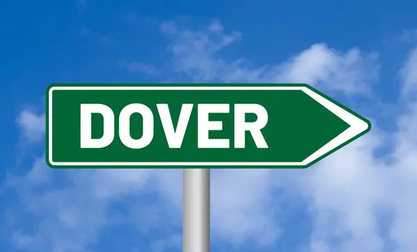 Dover Znak Drogowy Tle Niebieskiego Nieba — Zdjęcie stockowe